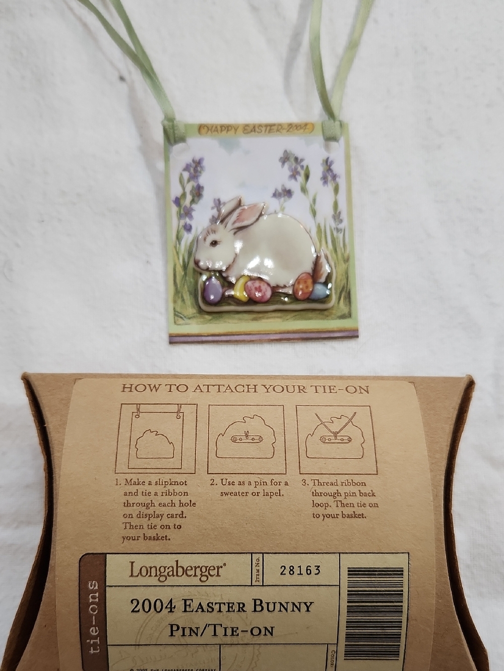 Longaberger White Bunny Tie-On with Pastel Eggs